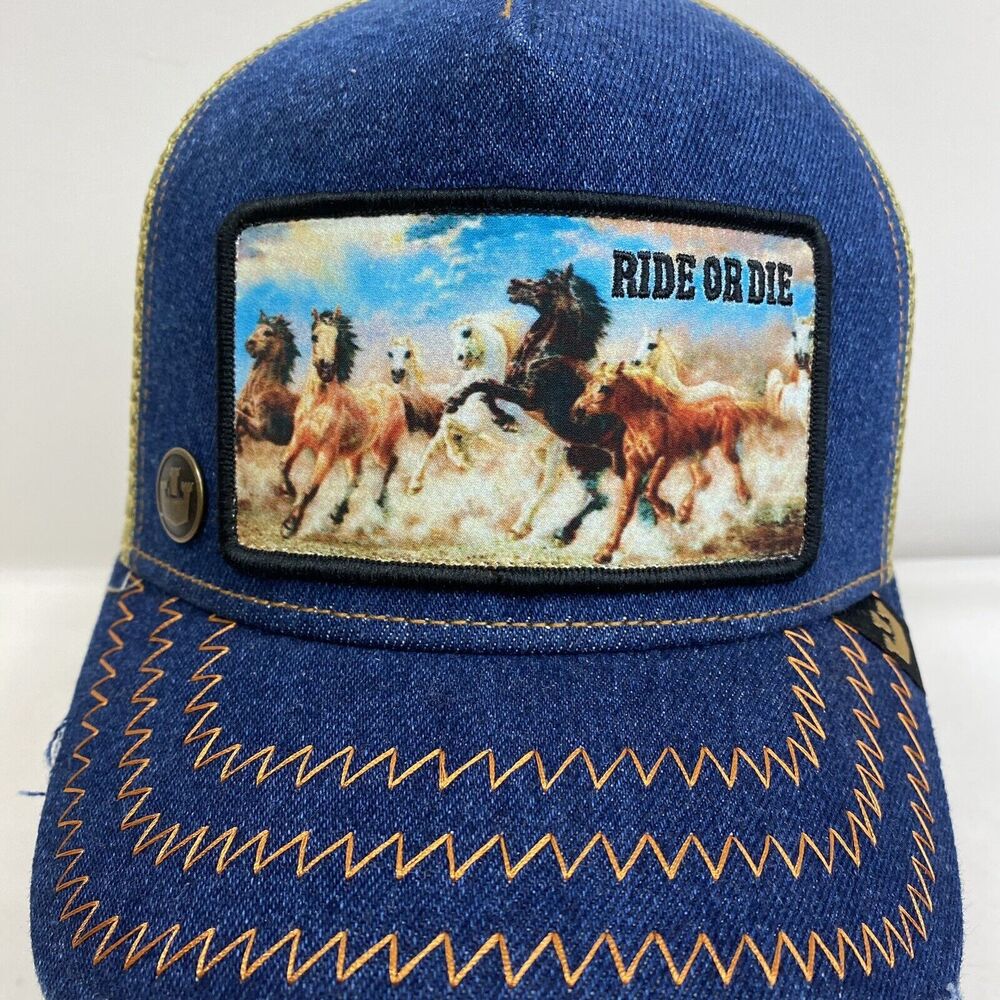 Ride Or Die Western Rodeo Hat Goorin Bros The Farm Trucker American Snapback Cap - Picture 9 of 16